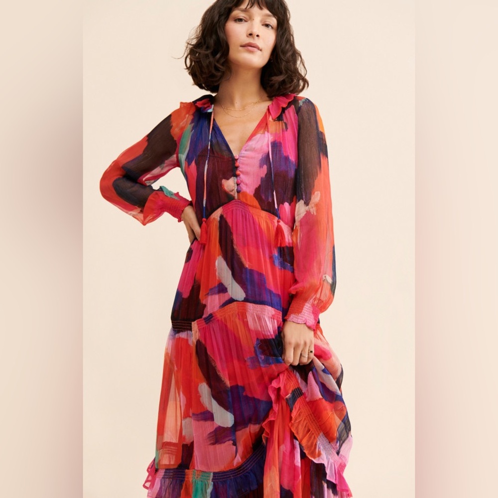 Anthropologie long sleeve floral dress Marais Printed Tiered Maxi - Picture 9 of 9